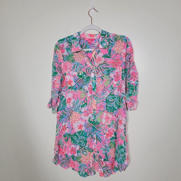 NWT Lilly Pulitzer Natalie cover up shirt dress journey to the jungle medium - Picture 3 of 6